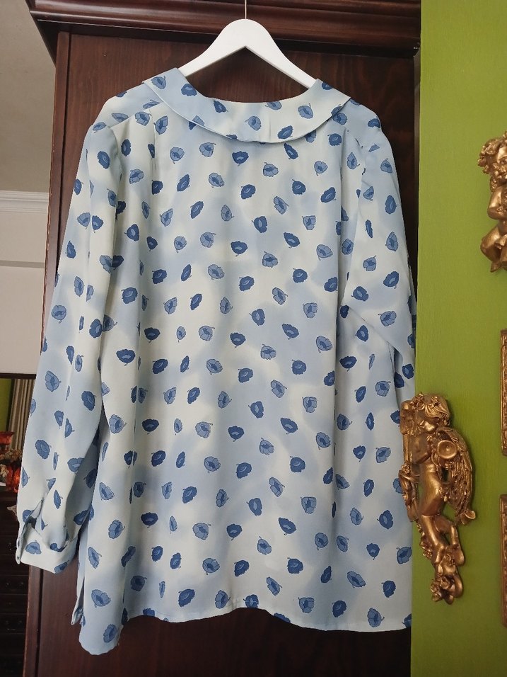 buyuk beden Mavi Desenli Uzun Kollu Gömlek - Görsel 3