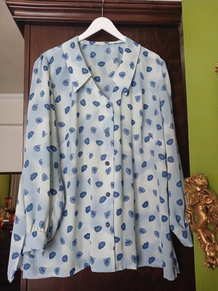 buyuk beden Mavi Desenli Uzun Kollu Gömlek - Görsel 5