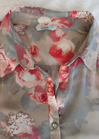 buyuk beden  Çiçekli V Yaka  Gömlek - Görsel 7