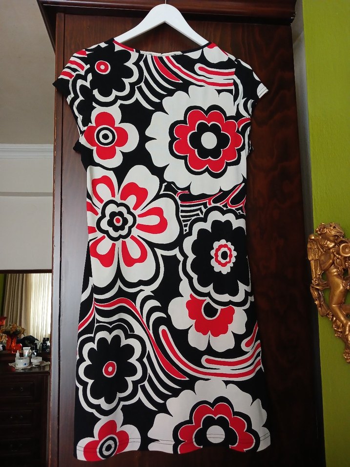 Renkli Desenli V Yaka elbise - Görsel 4