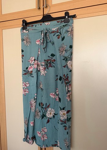 Pull and Bear Mint Yesili Cicekli Uzun Etek