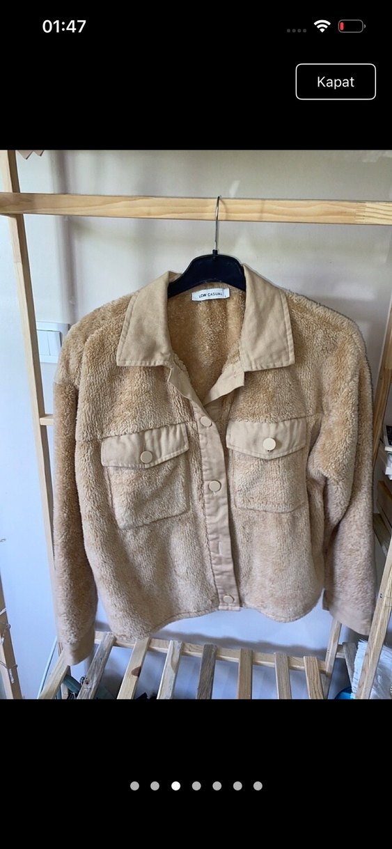 Düğmeli Bej Kadın Süet Ceket - Görsel 3