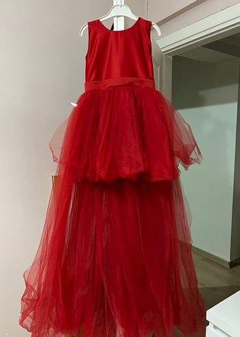 Kırmızı Uzun Drapeli Kadın Abiye Elbise - Görsel 2