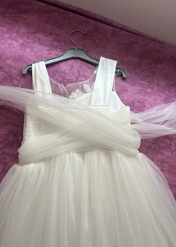 Beyaz Dantelli Kız Çocuk Abiye Elbise - Görsel 3