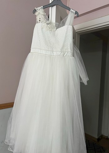 Beyaz Dantelli Kız Çocuk Abiye Elbise - Görsel 4