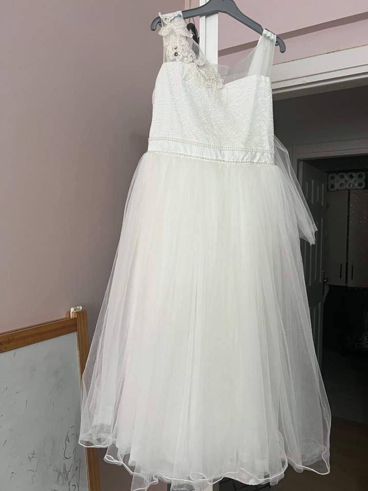 Beyaz Dantelli Kız Çocuk Abiye Elbise - Görsel 5