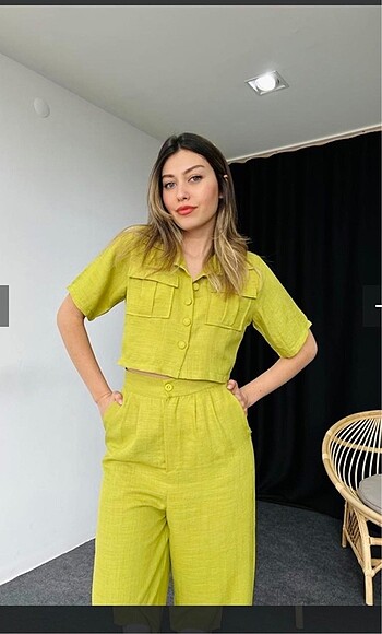s Beden yeşil Renk Keten takım