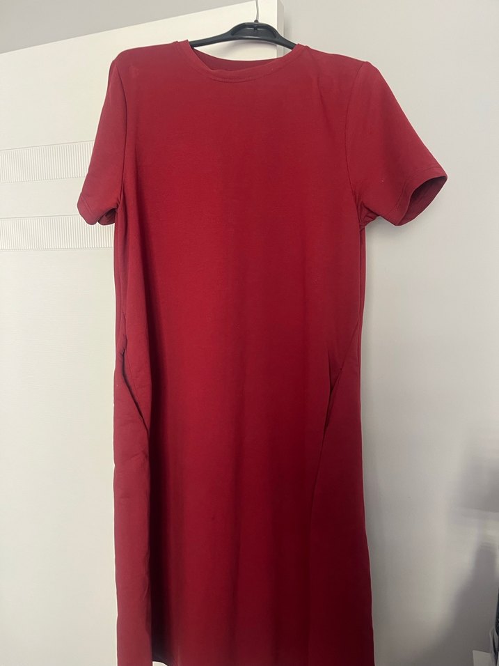 Bordo Kısa Kollu uzun Elbide - Görsel 2