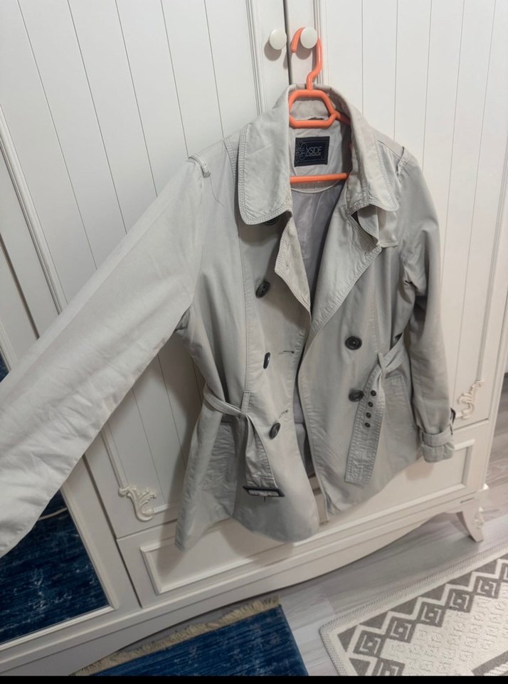 Gri Düğmeli Midi Trençkot - Görsel 3