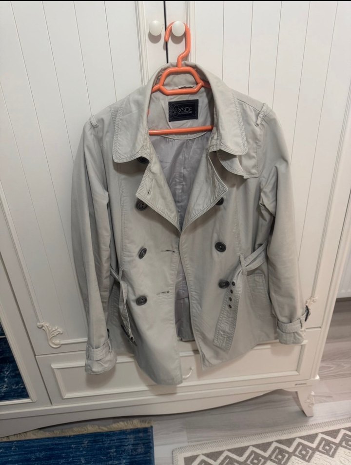 Gri Düğmeli Midi Trençkot - Görsel 4