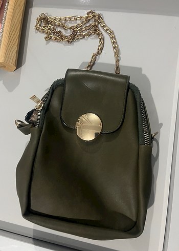 Zincir Detaylı Haki Yılan Desenli Deri Çanta - Görsel 3