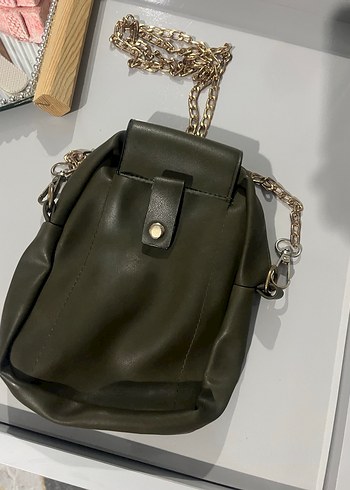 Zincir Detaylı Haki Yılan Desenli Deri Çanta - Görsel 6