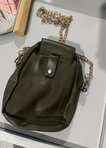 Zincir Detaylı Haki Yılan Desenli Deri Çanta - Görsel 5