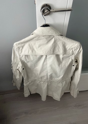 Düğmeli Beyaz Keten Kadın Ceket - Görsel 7