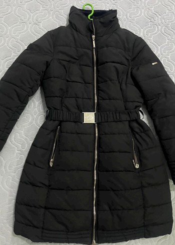 Kemerli Siyah Kışlık Kadın Mont - Görsel 2