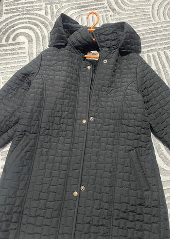 Düğmeli Siyah Kadın Midi Mont - Görsel 7