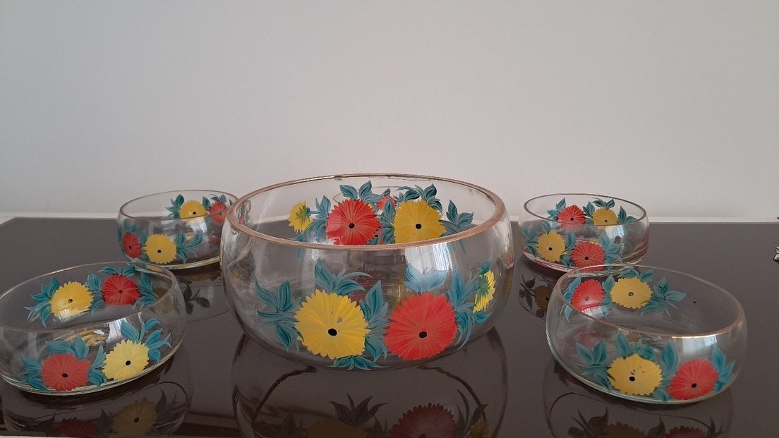 Çiçek Desenli Renkli Cam Kase - Görsel 3