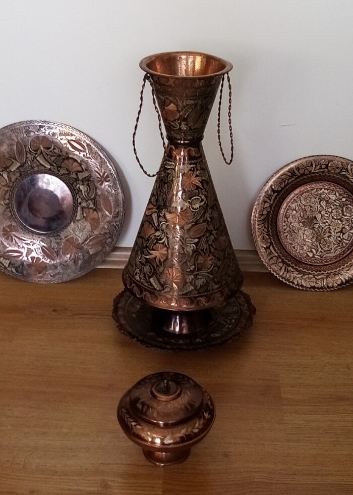 Vintage Antika misali bakır vazo şekerlik duvar süsü - Görsel 2