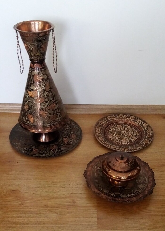 Vintage Antika misali bakır vazo şekerlik duvar süsü - Görsel 3