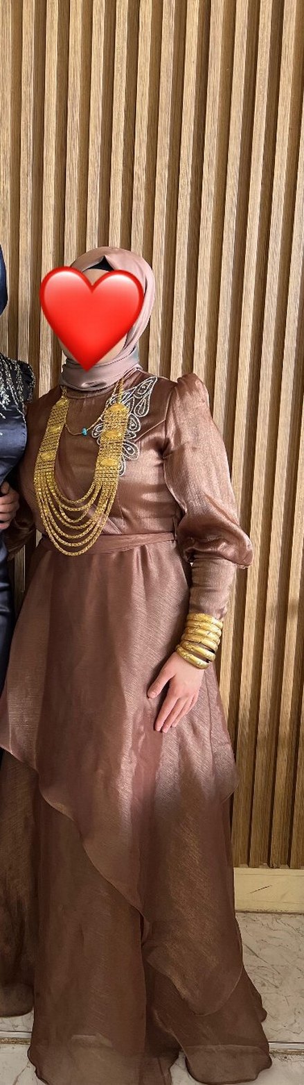 Zincir Detaylı Uzun Kahverengi Bohem Elbise - Görsel 2