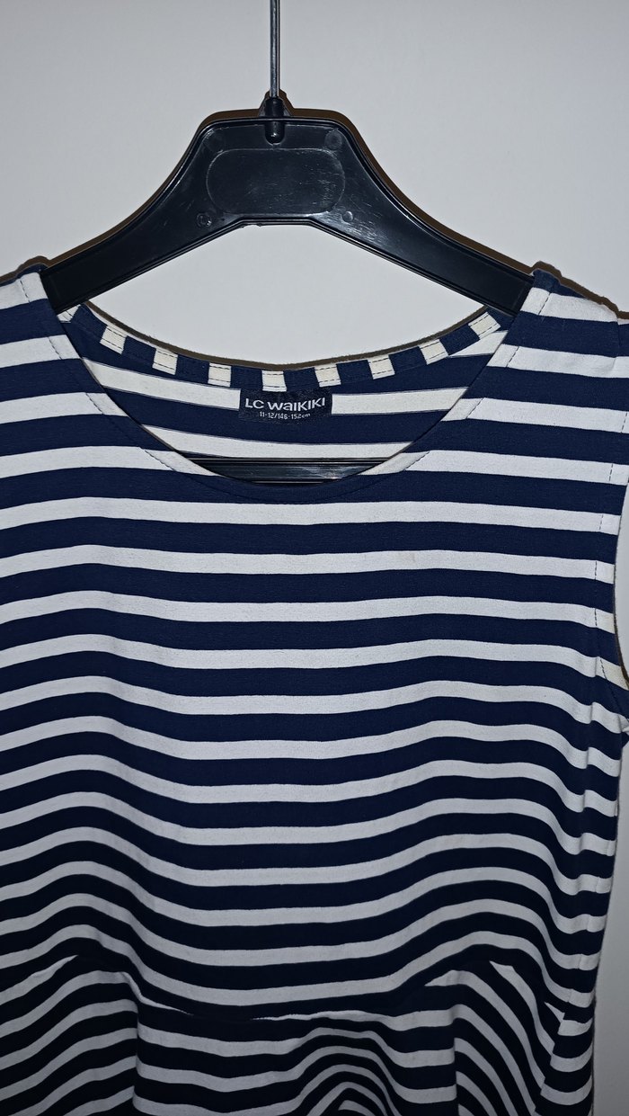 Kadın Lacivert Çizgili Kolsuz Elbise - Görsel 2