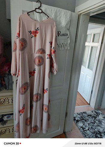 Pembe Bohem Uzun Kollu Uzun Elbise