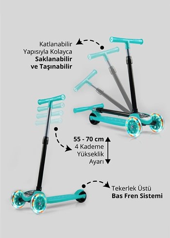 Üç tekerlekli ışıklı çocuk scooter - Görsel 7