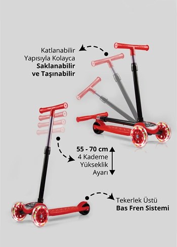Üç tekerlekli ışıklı çocuk scooter - Görsel 4