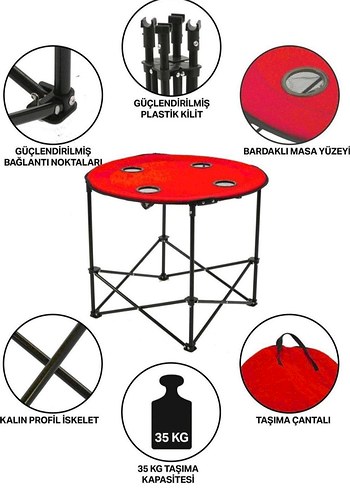 Yuvarlak katlanabilir kamp masası - Görsel 3