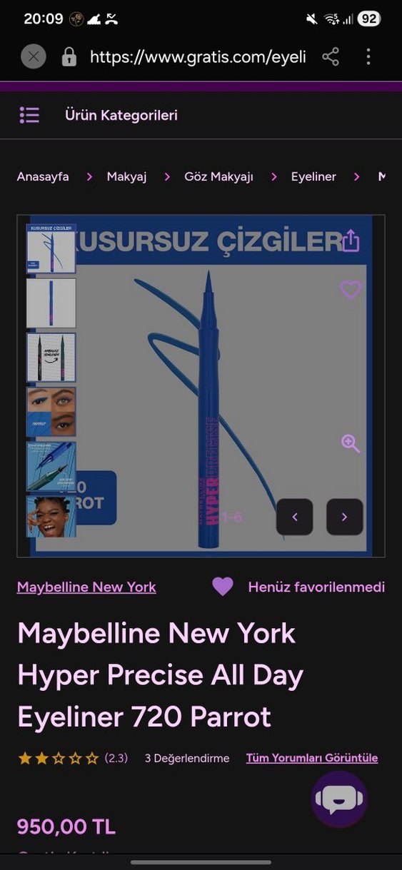 Maybelline Hyperprecise Mavi Göz Kalemi - Görsel 2