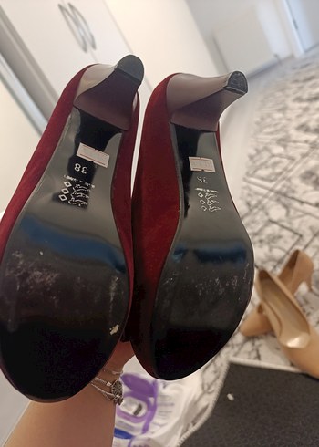 Bordo Süet Fiyonklu Yüksek Topuklu Kadın Stiletto - Görsel 7