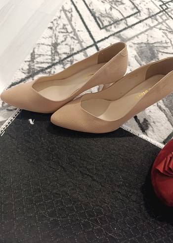 Bordo Süet Fiyonklu Yüksek Topuklu Kadın Stiletto - Görsel 4