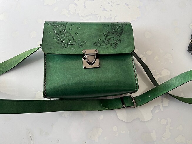  Beden yeşil Renk El yapımı deri çanta