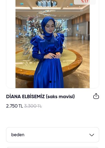 44 Beden mavi Renk Uzun Kollu Parlak Mavi Abiye Elbise