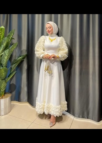 Uzun Kol, Yüksek Yakalı Beyaz Bohem Nikah Elbisesi