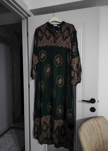 Uzun Kollu Bohem V Yaka Uzun Elbise - Görsel 3