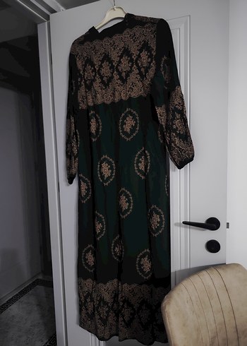 Uzun Kollu Bohem V Yaka Uzun Elbise - Görsel 2