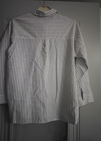 Düğmeli Çizgili Pamuklu Kadın Gömlek - Görsel 3