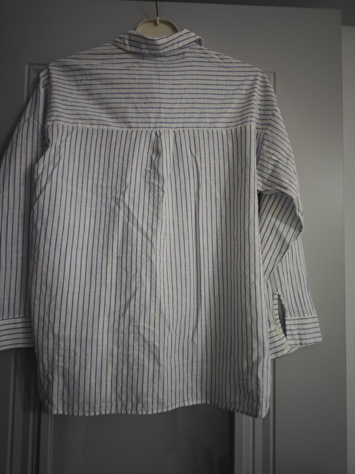 Düğmeli Beyaz Keten Kadın Gömlek - Görsel 2