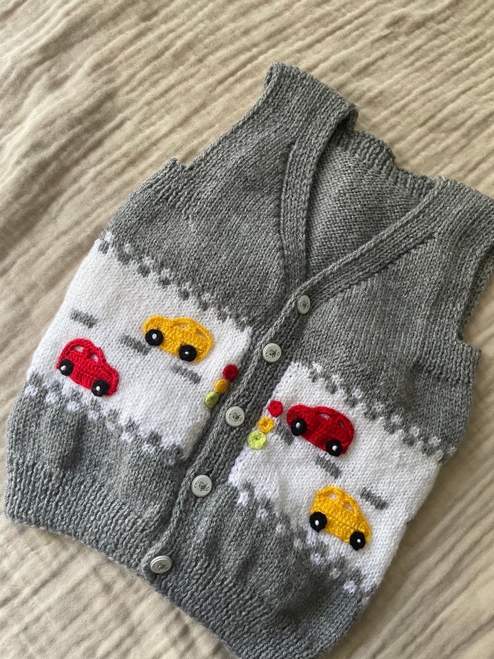 Nakışlı Gri Erkek Çocuk Triko Süveter - Görsel 2