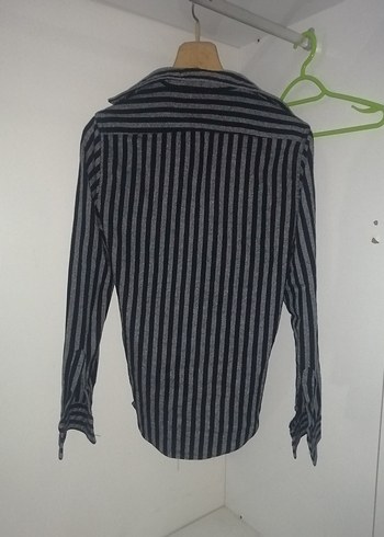 Gri Çizgili Uzun Kollu Erkek Keten Gömlek - Görsel 2