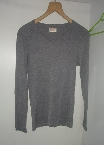 Gri V Yakalı Erkek Tişört - Görsel 2