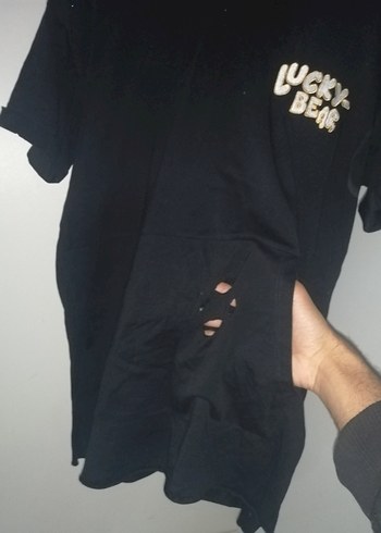 LUCKY BEAR Baskılı Yırtık Desenli Kapüşonlu Tişört - Görsel 2