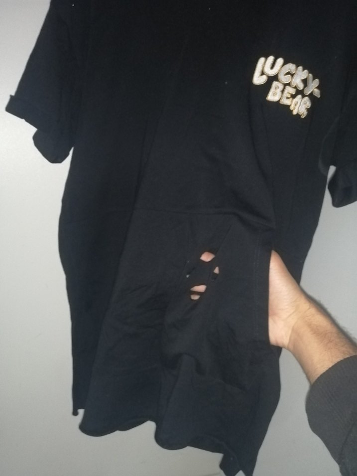 LUCKY BEAR Baskılı Yırtık Desenli Kapüşonlu Tişört - Görsel 2