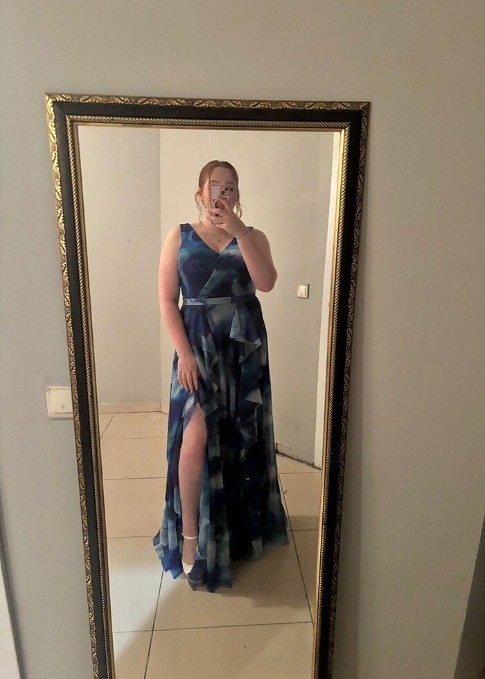 Büyük beden mavi şifon abiye elbise - Görsel 2