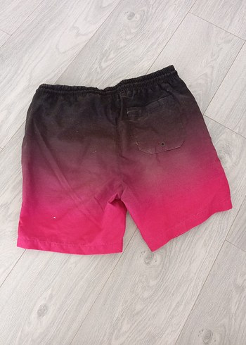 s Beden Düğmeli, bol kesim, pembe batik desenli mini deniz şortu