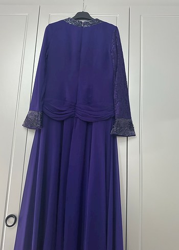 Mor Uzun Kollu Drape Detaylı Uzun Abiye Elbise - Görsel 4