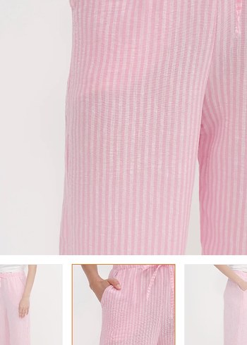 Addax Pembe Piliseli Kadın Keten Pantolon