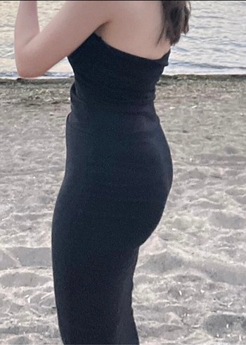 Zara Zara Siyah Drapeli Straplez Uzun Elbise