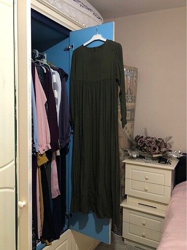 yeşil robalı elbise tesettür  - Görsel 10